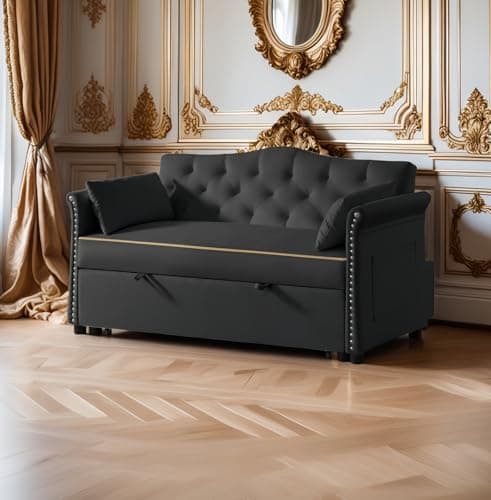 Beige Velvet Loveseat with Gold Legs, 55-inch Tufted Backrest Living Room Couch