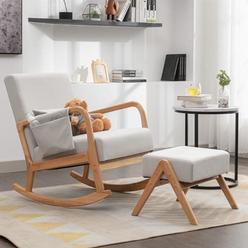 Light Gray High Back Rocking Chair for Nursery and Living Room