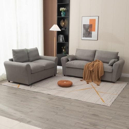 Panana Modern 2 Seater Love Seat Sofa with Storage, Light Gray Linen