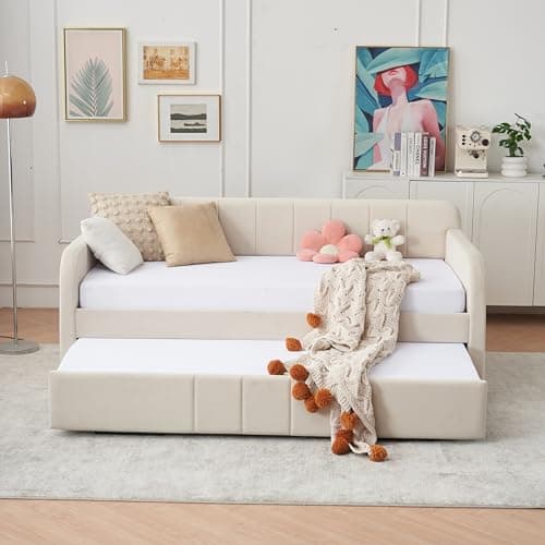 Twin Velvet Daybed with Pop-up Trundle & USB Port, Space-Saving & Easy Assembly