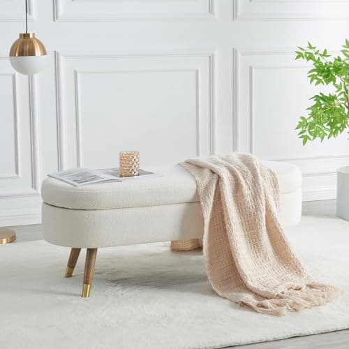 IAFIKE Beige Oval Storage Ottoman Bench with Golden Legs (43.5")