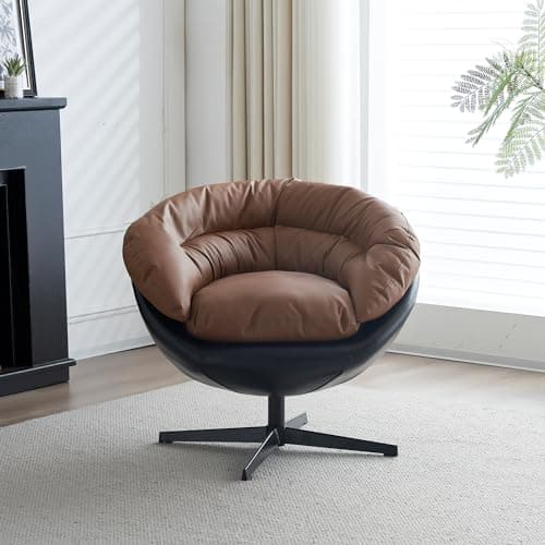 Black+Brown Swivel Accent Chair with Detachable Cushion