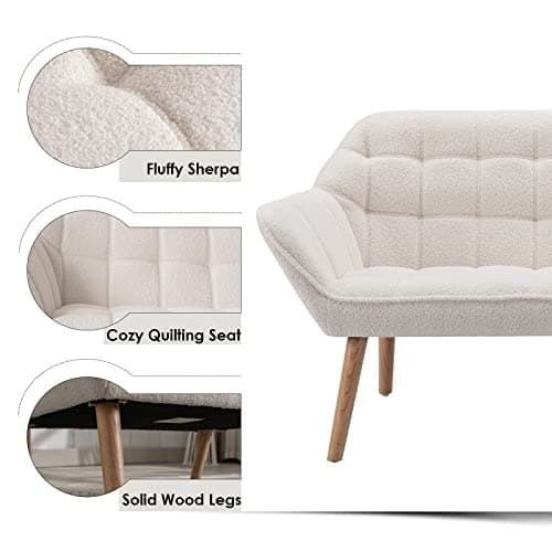 Guyou White Sherpa Wingback Loveseat for Small Spaces