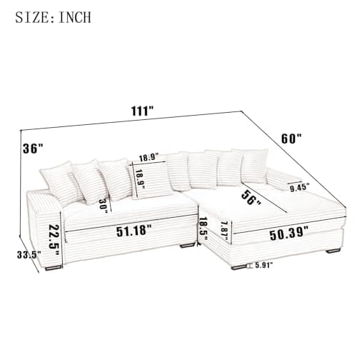 Gray L-Shaped Sleeper Sectional with Chaise and 8 Throw Pillows