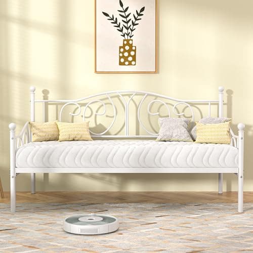 VECELO White Classic Headboard Twin Metal Daybed Frame
