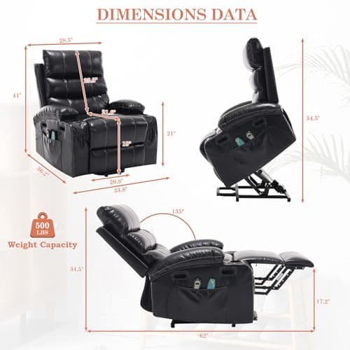 JEEOHEY Electric Power Lift Recliner Chair for Seniors with Massage & Heat, Large Single Sofa Perfect for Home Theater Seating(Black)  
JEEOHEY Electric Power Lift Recliner Chair with Side Pockets&Cup Holders for Adults(Black)  
JEEOHEY Power Lift Re