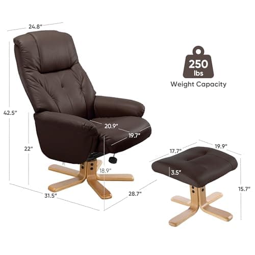 Stylish Dark Brown Swivel Recliner Chair with Ottoman for Adults