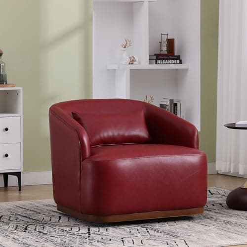 Mid Century Modern Black PU Leather Swivel Chair for Living Room, Office