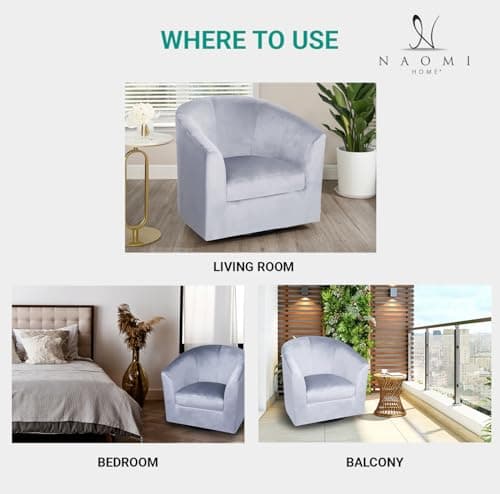 Ariana Swivel Barrel Chair, Gray Microfiber, Living Room Accent Chair