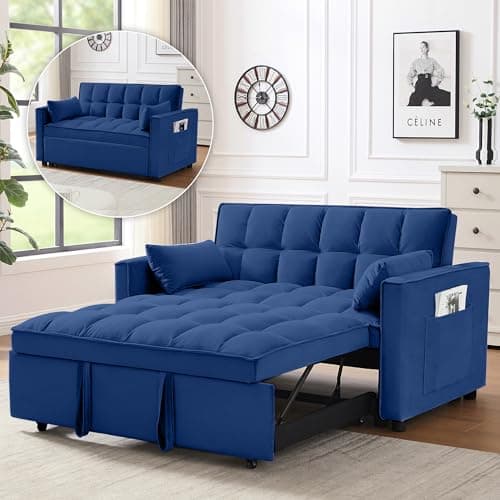 3-in-1 Convertible Living Room Couch Bed, Grey Velvet Fabric | Side Pocket & Adjustable Backrest