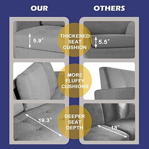 STHOUYN Light Grey 2 Seater Tufted Loveseat Sofa, Mid Century Modern, Living Room, Dorm, Office