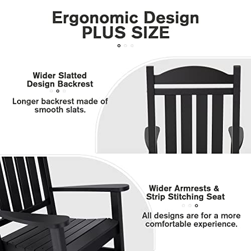 Devoko HDPE Outdoor Rocking Chair, Black, High Back, All Weather