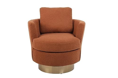 Kangmusi Brown Swivel Barrel Chair, Comfortable Living Room Accent Chair with Gold Base