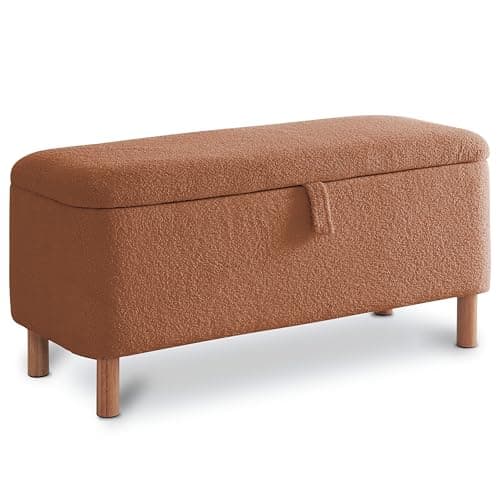 Pink Sherpa Upholstered Boucle Storage Ottoman for Bedroom Entryway