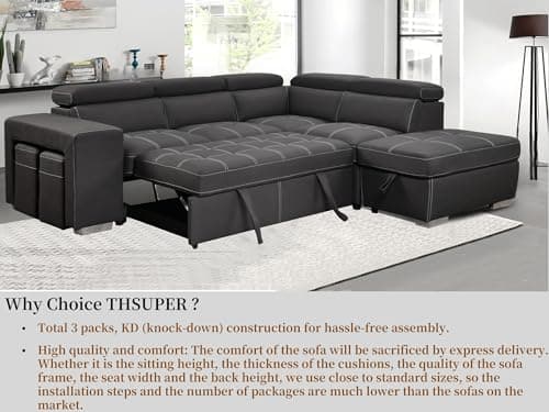 THSUPER Charcoal Grey 104" L-Shaped Sectional Sleeper Sofa with Storage Ottoman