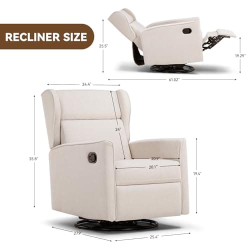 COMHOMA Cream White Swivel Reclining Rocker Chair for Living Room