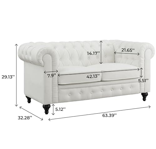Naomi Home White Emery Chesterfield Loveseat Sleeper Small Sofa Bed