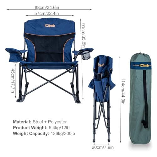 iClimb Heavy Duty Padded Folding Rocking Chair for Patio and Backyard