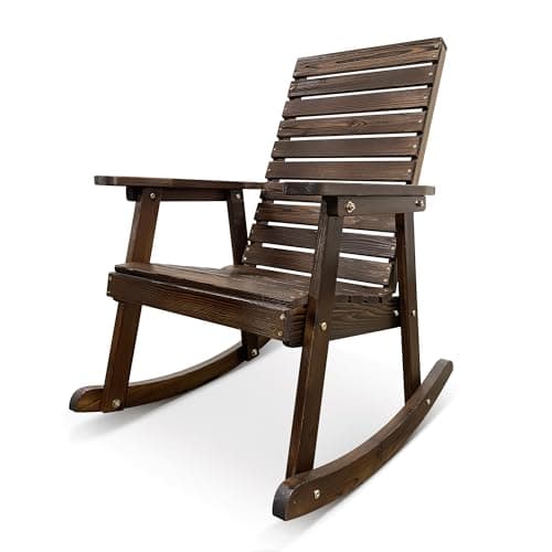 High Backrocking Chair, Solid Fir Wood, 600 LBS Capacity, Outdoor & Indoor (Coffee)