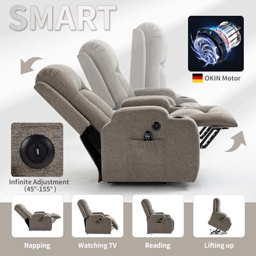 Elderly Electric Recliner with Heat, Massage, Standing Assist, 2 Cup Holders, USB Charge