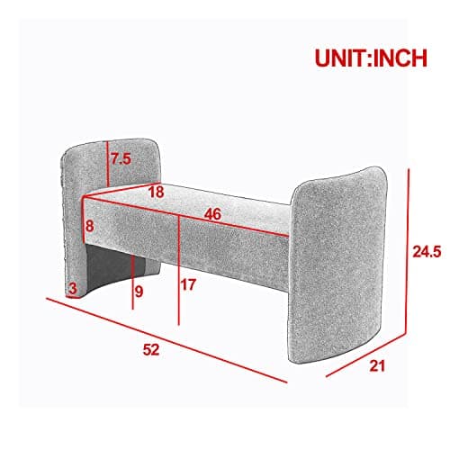 End of Bed Ottoman Bench, 52 Upholstered Entry Bench with Teddy Fabric for Living Room and Bedroom