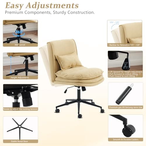 VINGLI Yellow Criss Cross Office Chair, 18" High, Swivel, Padded Seat