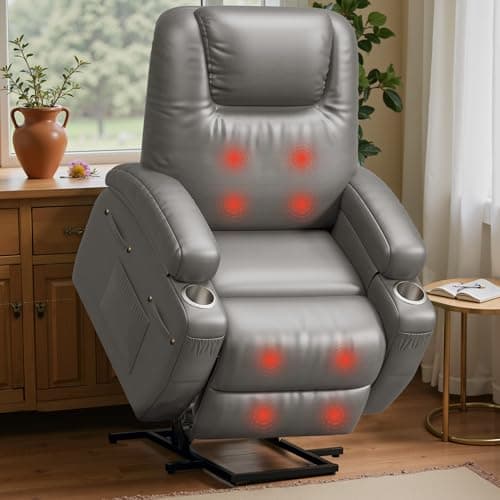 JUMMICO Electric Recliner with Footrest and Massage for Elderly (Gray Leather)