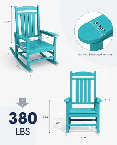 KINGYES Aruba Blue HDPE Outdoor Patio Rocking Chair, 330lbs Support