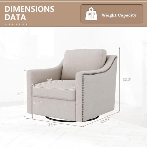 Set of 2 Swivel Barrel Chairs with Nailhead Trim for Nursery, Living Room, Bedroom, Office