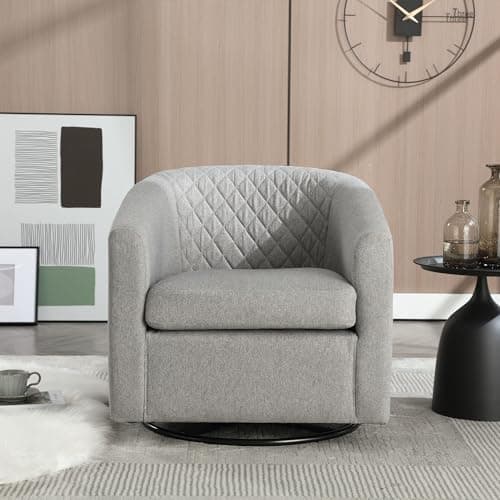 Black Swivel Leather Round Armchair for Living Room & Bedroom