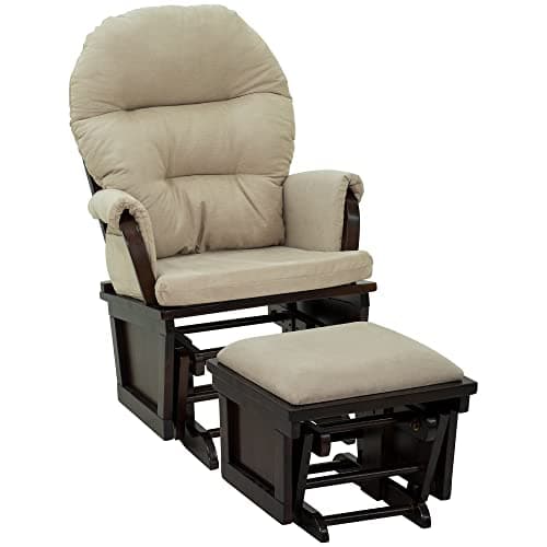 HOMCOM Brown Glider Rocking Chair with Ottoman and Thick Cushion