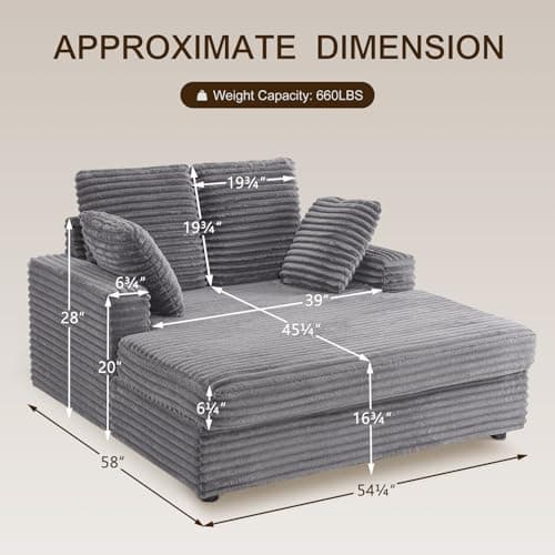 Furnimart 58 Inch Fluffy Corduroy Sleeper Chaise Lounge, Gray