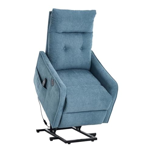 Power Lift Recliner Chair with Heat and Massage for Elderly, Electric Recliner Chairs with Standing Assistance, 2 Cup Holders, 4 Pockets, USB Charge Port, Breathable Leather Brown