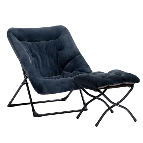 HollyHOME Beige Faux-Fur Oversized Folding Lounge Chair