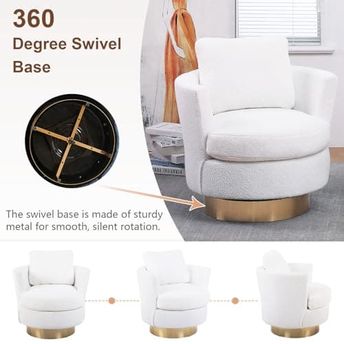 White 360 Degree Comfy Teddy Fabric Swivel Chair for Living & Bedroom