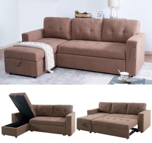 Naomi Home Dark Gray/Air Leather Sleeper Sectional Sofa Bed & Chaise - Tranquil Comfort