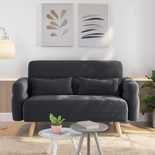 Yaheetech Dark Gray Small Modern Fabric 2 Seater Sofa with Lumbar Pillows for Living Room