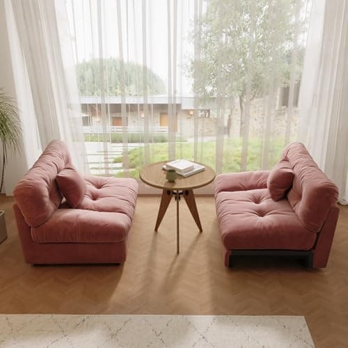 Modern 105" Scrub Velvet LoveSofa with 2 Pillows, Deep Seat Couch, Pink