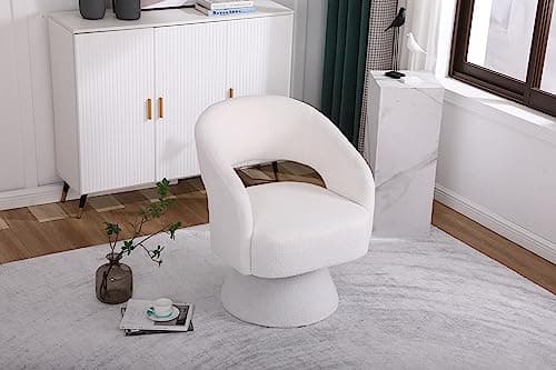 White 360 Degree Swivel Barrel Chair for Living Room and Bedroom