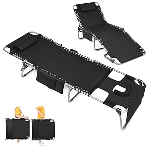 Oversized Heavy Duty Folding Chaise Lounge for Outdoor Sunbathing
