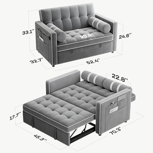 Marsail 3-in-1 Pull Out Sofa Bed with USB Charging & Storage