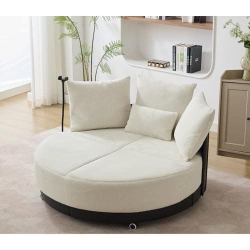 Grey 52.75" Oversized Round Swivel Couple Chair, 360° Rotate, Polyester Wood Construction