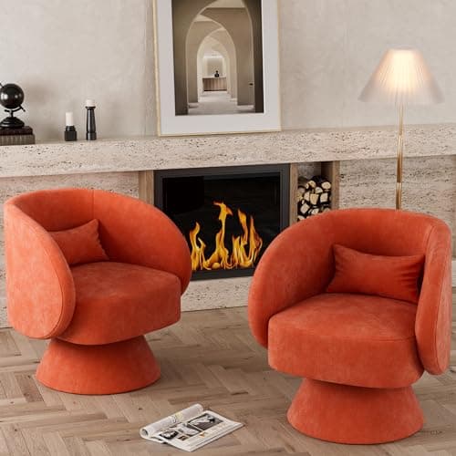 Set of 2 Swivel Barrel Chairs, Upholstered Cuddle Accent Sofa Chairs for Living Room