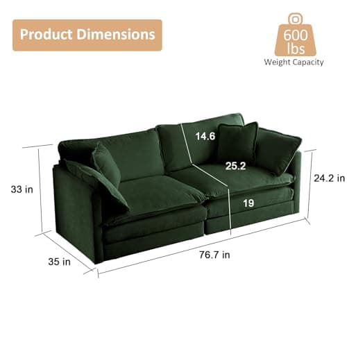 KIVENJAJA Green Oversized Chenille Loveseat Sofa, 4 Pillows, Modern Living Room Couch