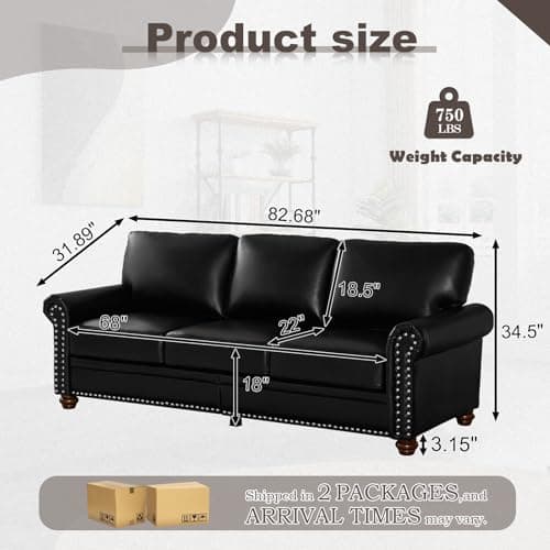JEEOHEY Modern Faux Leather Sofa with Storage and Rolled Arm