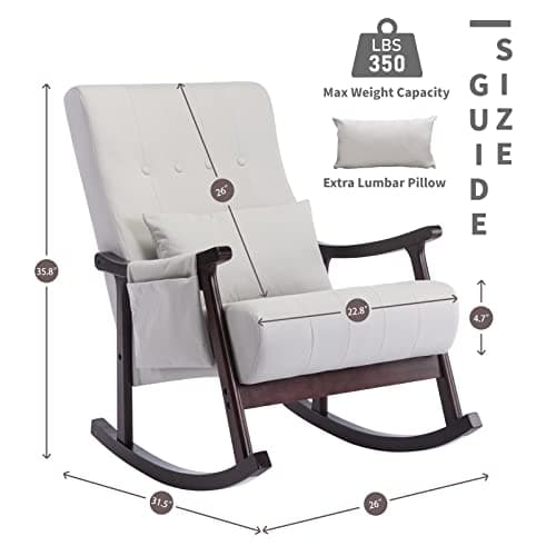 Light Gray High Back Rocking Chair for Nursery and Living Room