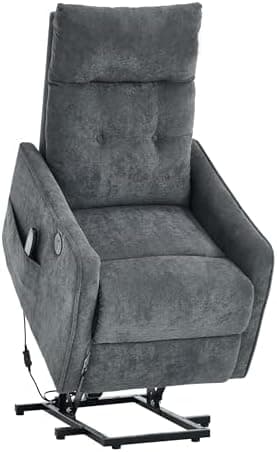 Power Lift Recliner Chair with Heat and Massage for Elderly, Electric Recliner Chairs with Standing Assistance, 2 Cup Holders, 4 Pockets, USB Charge Port, Breathable Leather Brown