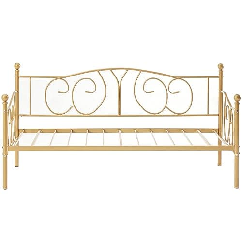 VECELO White Classic Headboard Twin Metal Daybed Frame