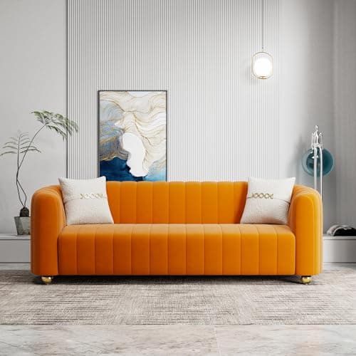 Modern 83.46" Curved Black Velvet Sofa with Gold Legs, 3-Seater for Living Room & Bedroom