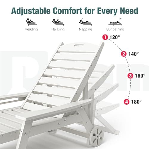 Pamapic 1 PC 500 LBS Oversized Chaise Lounge with Wheel, White